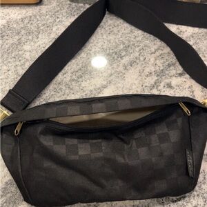 Black Checker Waist Bag - Crossbody Belt Pouch